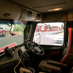 Showing the inside of the truck simulator cab