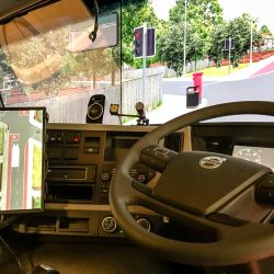 Showing the inside of the truck simulator cab