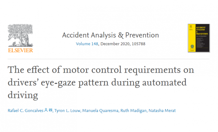 New paper on drivers’ eye movements in lane changes after automation