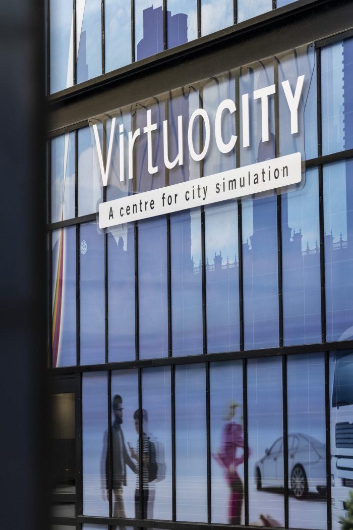 Showing the outsite of the Virtuocity building